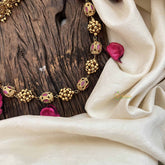 Vriksham Temple Inspired Kundan & Gold Ball Red Ruby Beaded Neckpiece-G20663